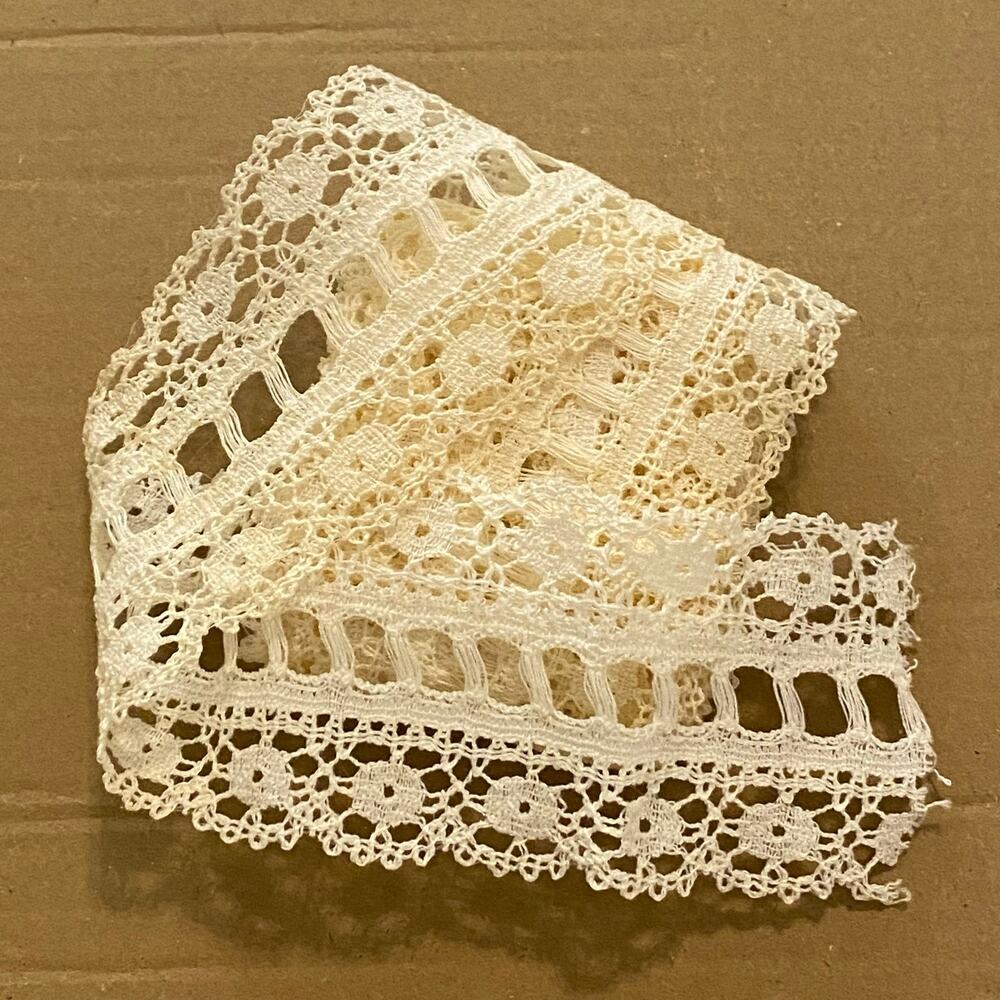 92" (2.5 yards) Vintage Cotton Cluny Lace Trim Crochet Style Ivory Cottage Core